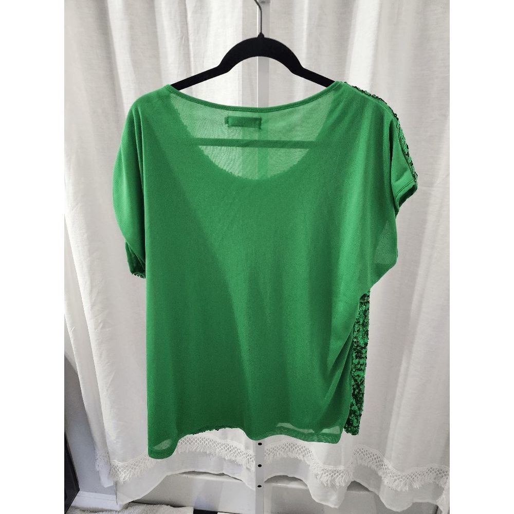 PrettyGuide Green Sequin Front Blouse XL - Picture 4 of 5